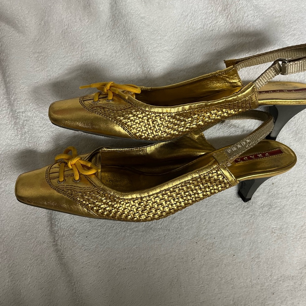 PRADA Gold Kitten Heal Shoes
